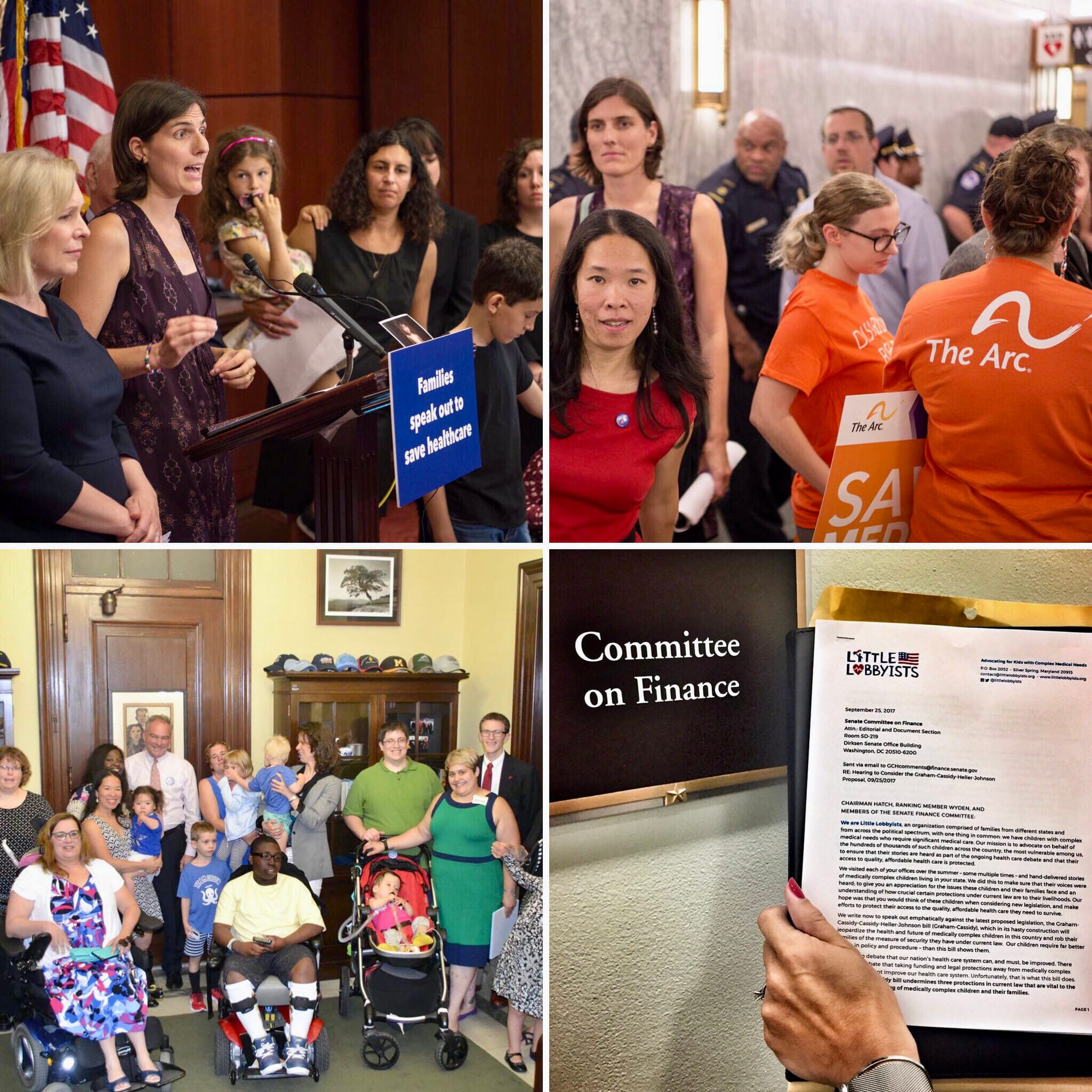 A montage of photos of Little Lobbyists families speaking out about health care in Congress.