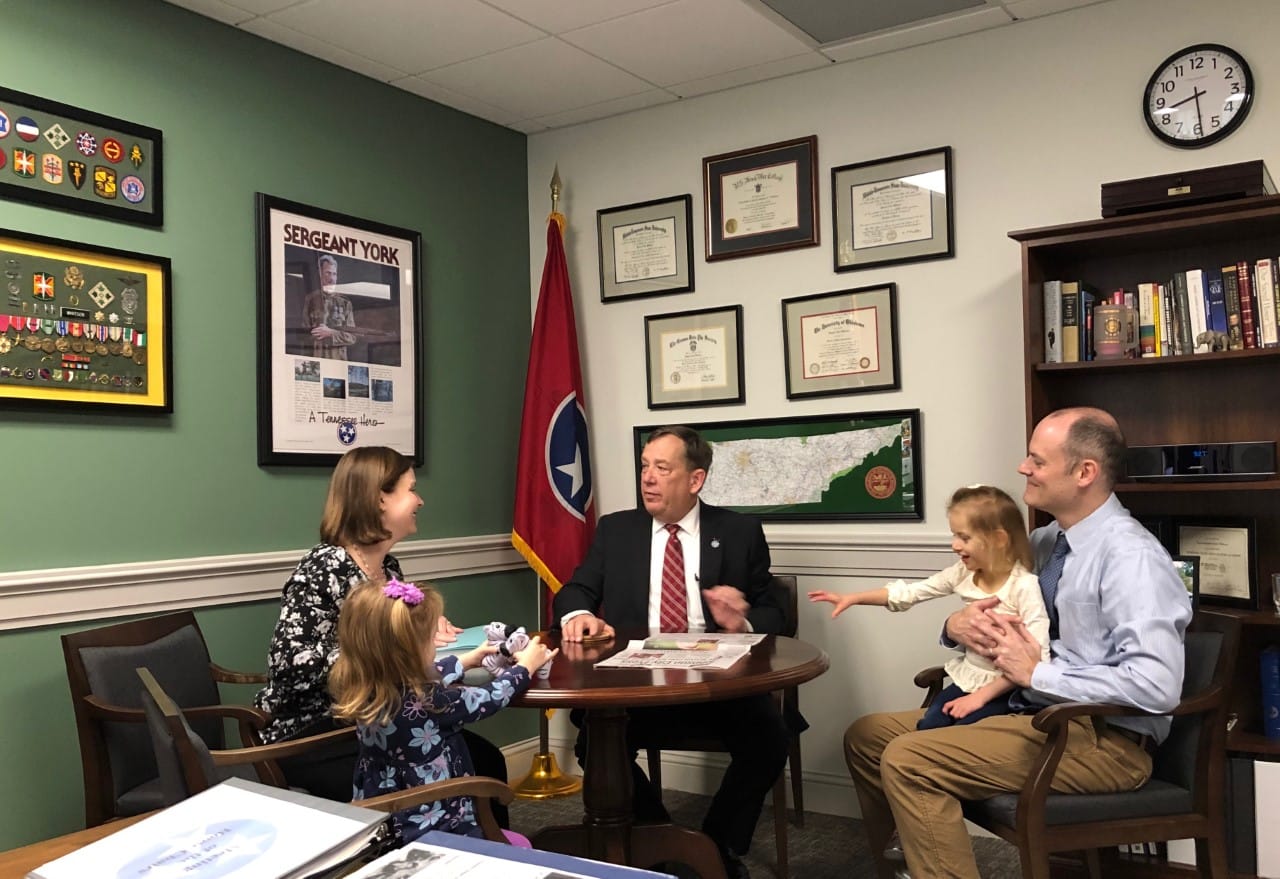 Jessica Fox with her family visiting Tennessee State Representative Sam Whitson