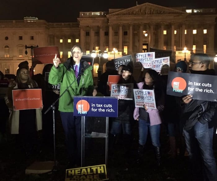 Senator Wyden talking about the impression our kids with complex medical needs made on him at the night time People's Fillibuster. He was very kind and very, very tall.