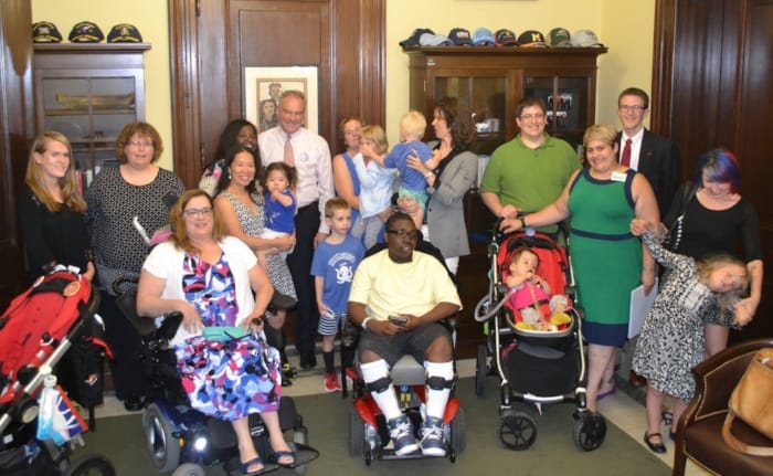 Some of our Virginia Little Lobbyists families meeting with Senator Tim Kaine.