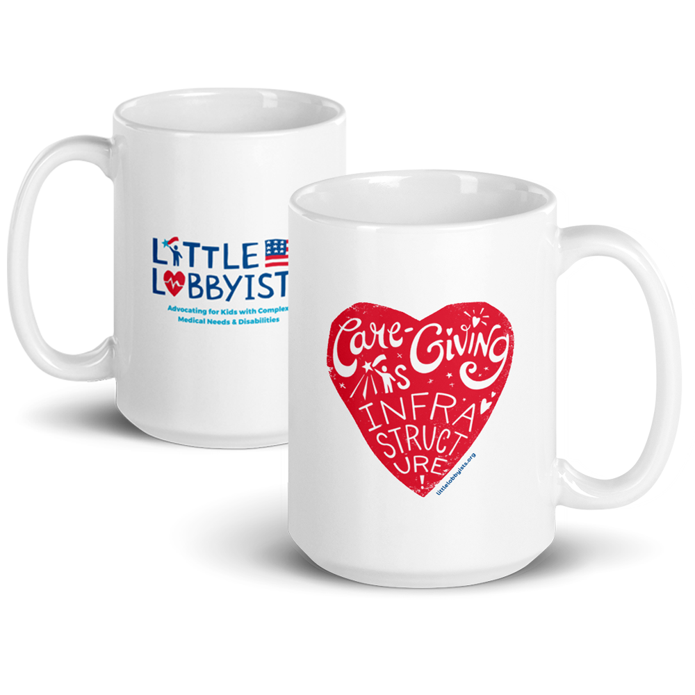 Heat up your advocacy with this oversize “Caregiving is Infrastructure” mug featuring our custom artwork in the Little Lobbyists shop! Click the image for the link.