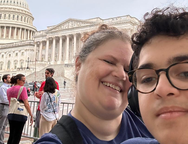 Kim and a smiling Isaac